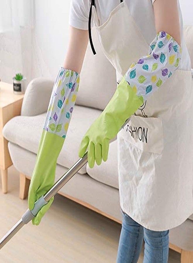 GKN Reusable Rubber Latex Dish Washing Gloves PVC Flock Lined Long Sleeves Elbow Length Hand Gloves For Kitchen Dish-washing, Cleaning Gloves (Green + Purple) (2 Pair) - Image 2